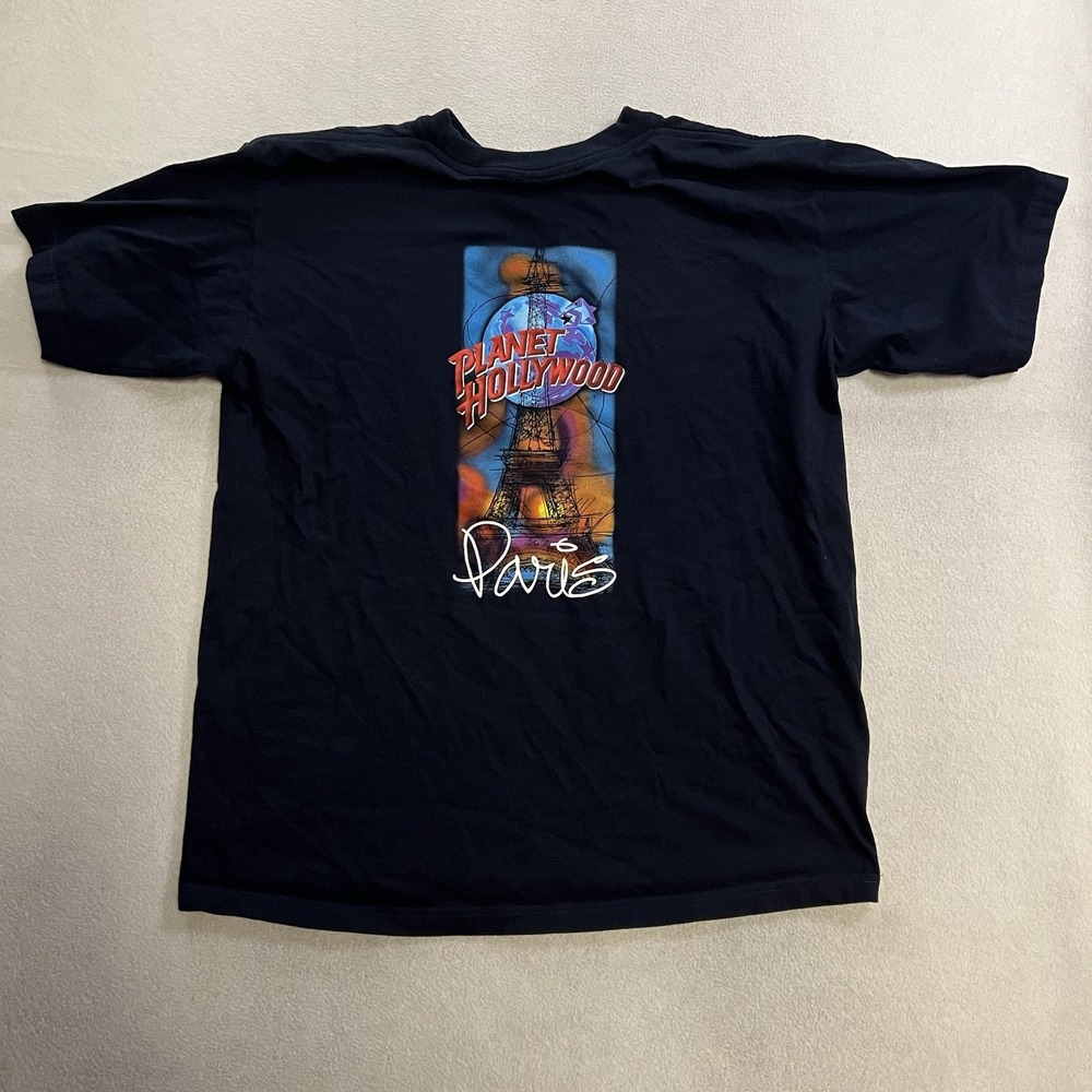 Vintage Planet Hollywood Paris T-Shirt Men's Size Large Blue Short Sleeve 1991